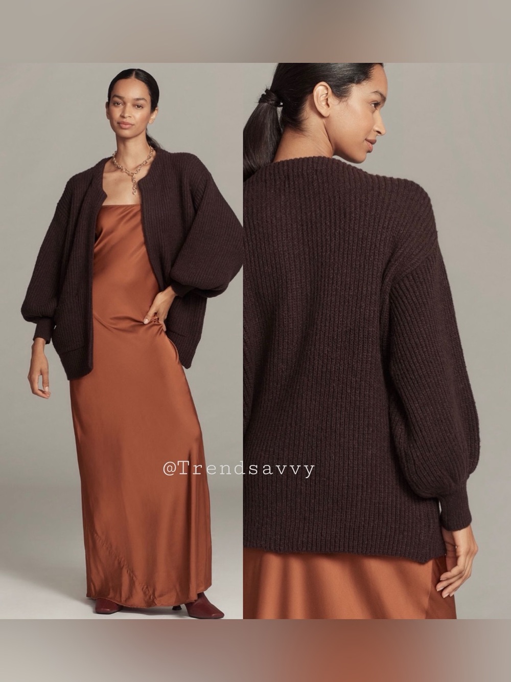Anthropologie Chocolate Brown Cozy Open Front Cardigan Sweater One Size